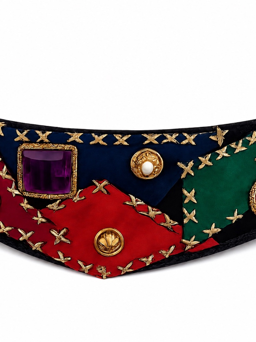 Vintage Multicolor Patchwork Statement Waist Belt with Gem Accents - Picture 13 of 16